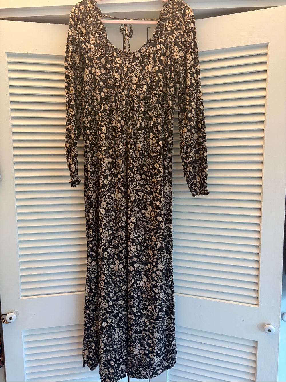Women's Floral Long Sleeve Maxi Dress - Black Cream